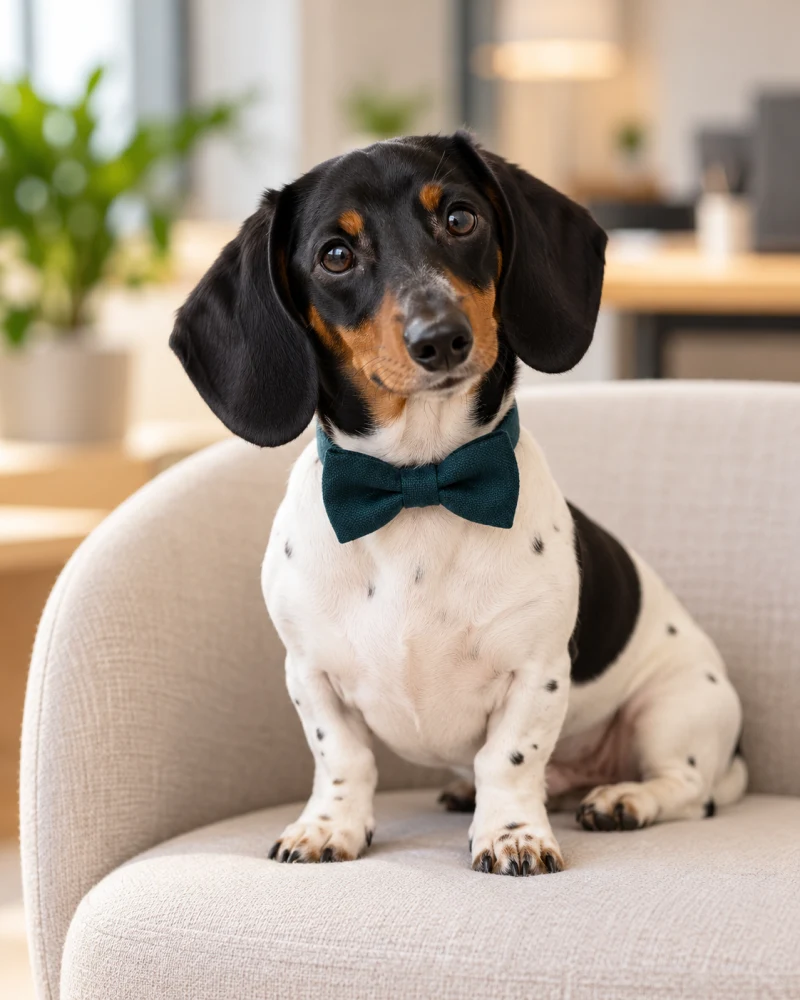 Biene, unser Bürohund als Feel-Good-Manager – KI-bearbeitetes Mitarbeiterporträt